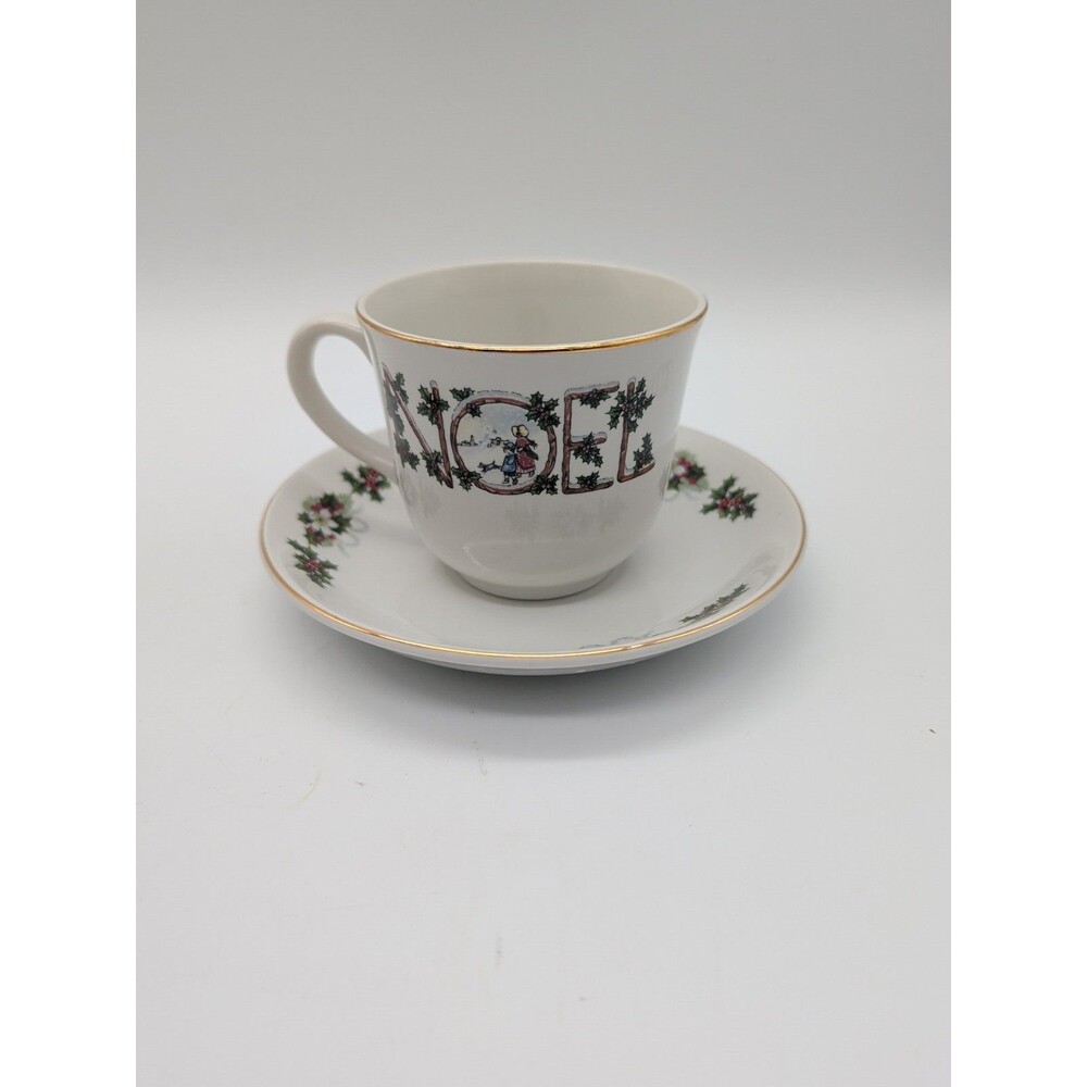 Vtg Wood & Sons NOEL Teacup Saucer Christmas Holly